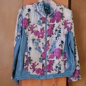 Womens VTG Hunt Club Floral Jacket Large Petite 90s 100% Silk Casual